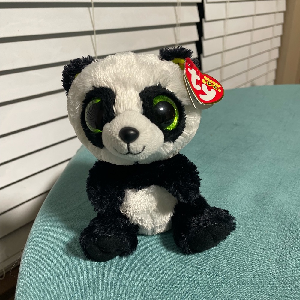 TY Beanie Boo Bamboo The Panda 6” Great Condition With Tag Green Eyes